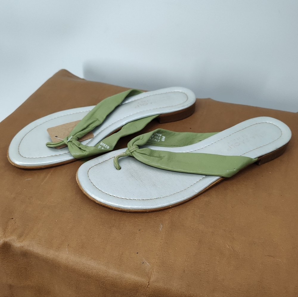 Mila Paoli Light Green Women's Leather Thong Sandals Size 8M